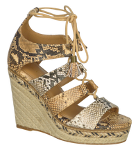 Load image into Gallery viewer, Strappy Lace up Wedge- Python