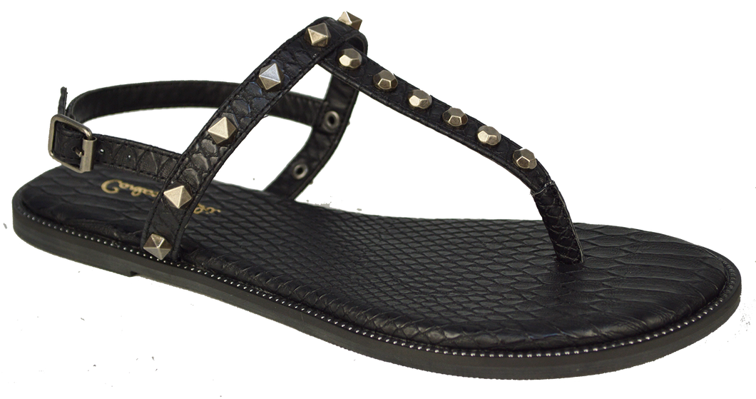 Studded T Strap Sandal- Black
