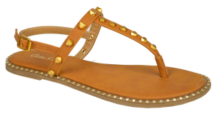 Studded T Strap Sandal- Saddle