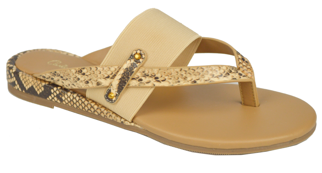 Strappy Thong Sandal- Nude/ Python