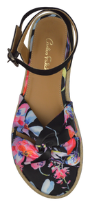Ankle Strap Floral Sandal - Black