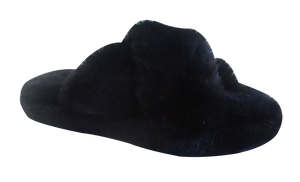 Furry Slipper Thong- Black