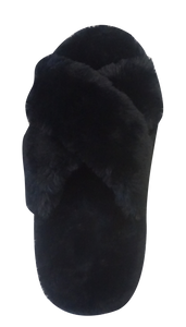 Furry Slipper Thong- Black