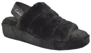 Furry Slipper with Strap- Black