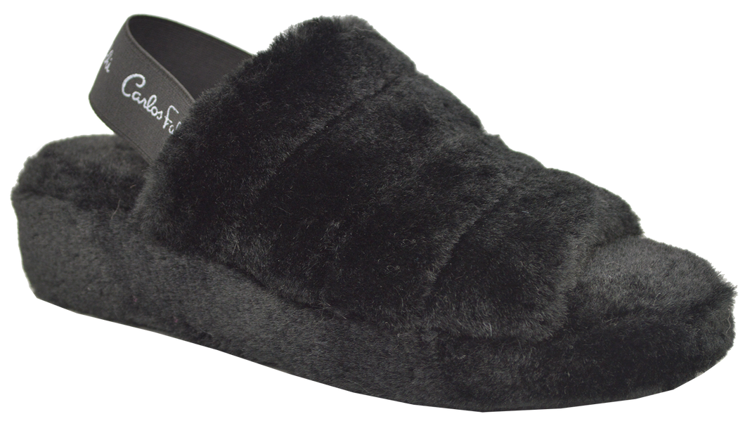 Furry Slipper with Strap- Black