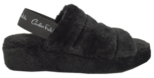 Furry Slipper with Strap- Black