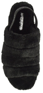 Furry Slipper with Strap- Black