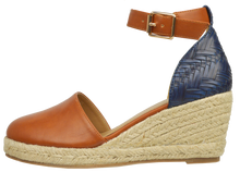 Load image into Gallery viewer, Ankle Strap Espadrille- Blue and Brown
