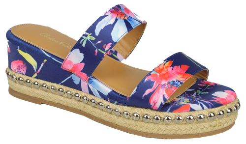 Floral Studded Platform Sandal- Blue
