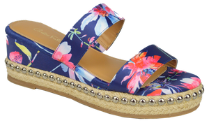 Floral Studded Platform Sandal- Blue