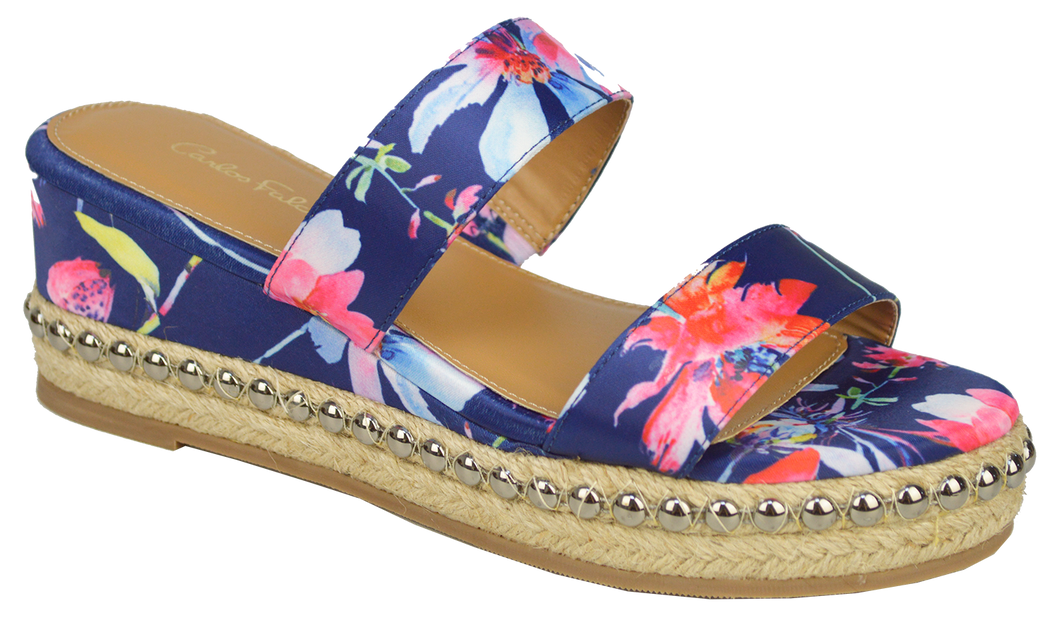 Floral Studded Platform Sandal- Blue