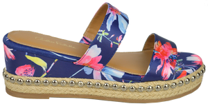 Floral Studded Platform Sandal- Blue