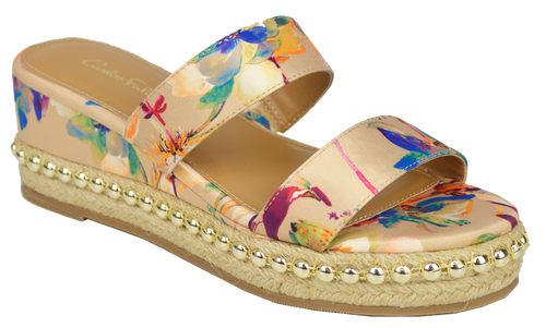 Floral Studded Platform Sandal- Nude