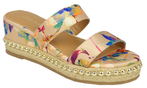 Floral Studded Platform Sandal- Nude