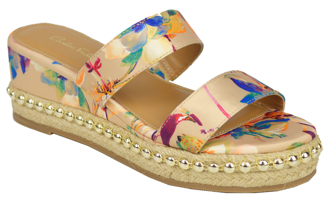 Floral Studded Platform Sandal- Nude
