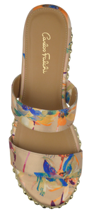 Floral Studded Platform Sandal- Nude