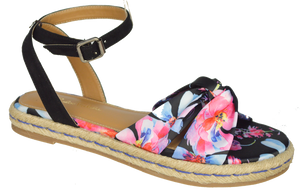 Ankle Strap Floral Sandal - Black