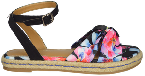 Ankle Strap Floral Sandal - Black