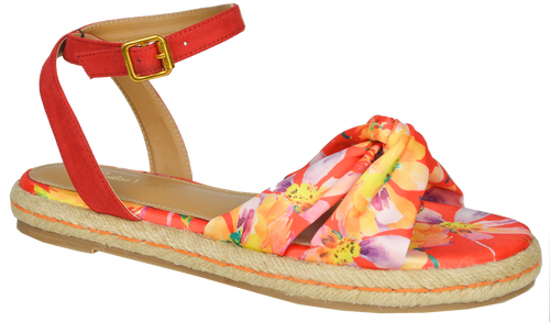 Ankle Strap Floral Sandal- Red