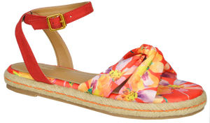 Ankle Strap Floral Sandal- Red