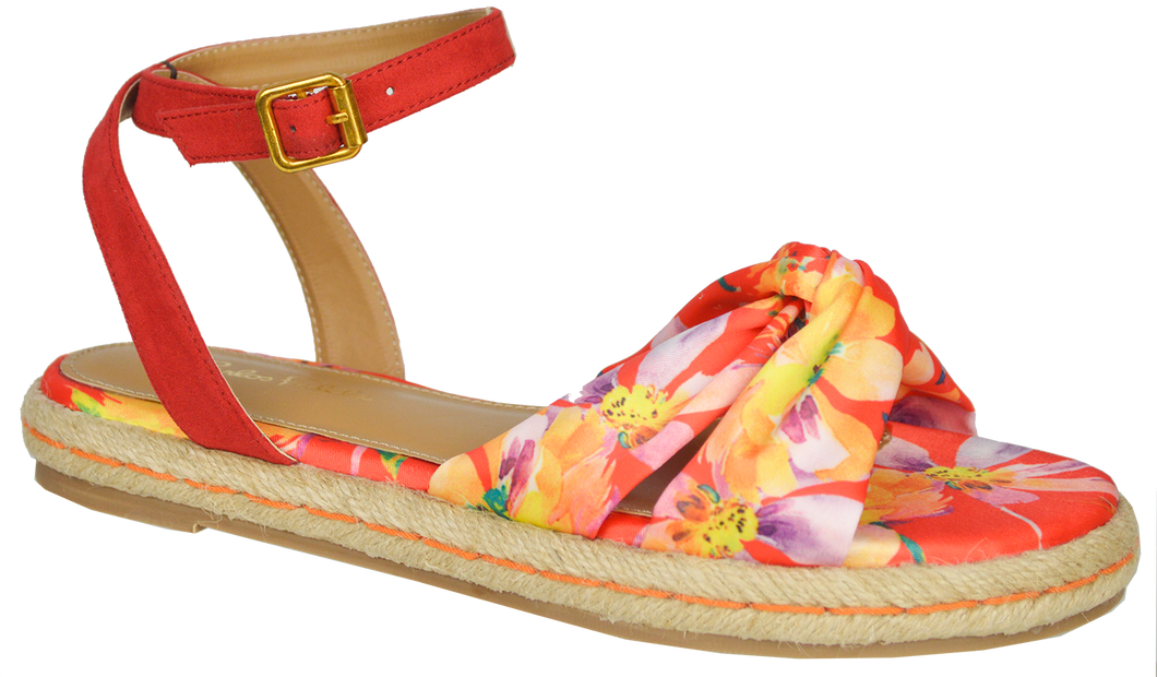 Ankle Strap Floral Sandal- Red