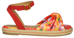 Ankle Strap Floral Sandal- Red