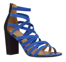 Load image into Gallery viewer, Strappy Heel- Black and Blue