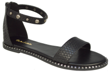 Load image into Gallery viewer, Studded Ankle Strap Flat Sandal - Black