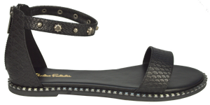 Studded Ankle Strap Flat Sandal - Black