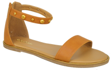 Load image into Gallery viewer, Studded Ankle Strap Flat Sandal - Saddle