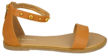 Load image into Gallery viewer, Studded Ankle Strap Flat Sandal - Saddle