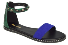 Load image into Gallery viewer, Studded Ankle Strap Flat Sandal - Blue and Green