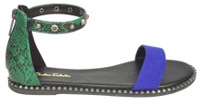 Load image into Gallery viewer, Studded Ankle Strap Flat Sandal - Blue and Green