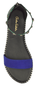 Studded Ankle Strap Flat Sandal - Blue and Green