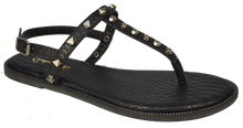 Load image into Gallery viewer, Studded T Strap Sandal- Black