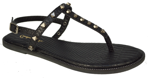 Studded T Strap Sandal- Black