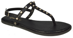 Studded T Strap Sandal- Black