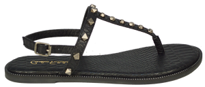 Studded T Strap Sandal- Black