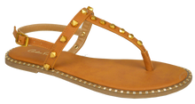 Load image into Gallery viewer, Studded T Strap Sandal- Saddle