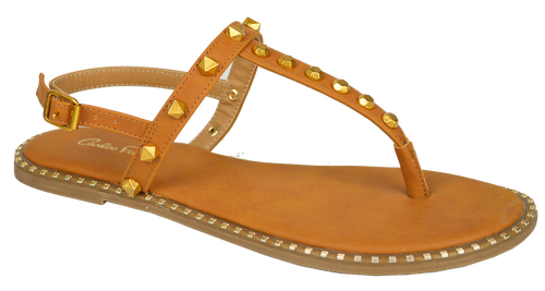 Studded T Strap Sandal- Saddle