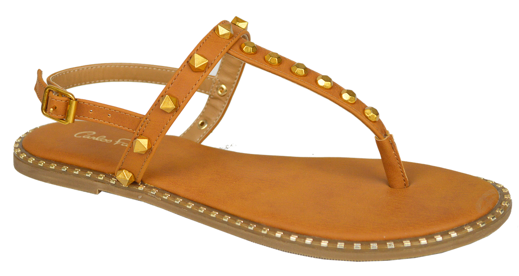 Studded T Strap Sandal- Saddle