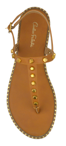 Studded T Strap Sandal- Saddle