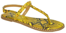 Load image into Gallery viewer, Studded T Strap Sandal- Yellow Python