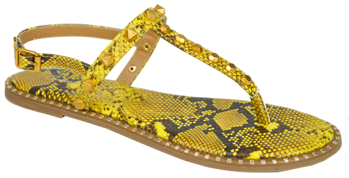 Studded T Strap Sandal- Yellow Python