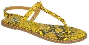 Studded T Strap Sandal- Yellow Python