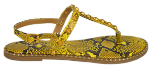 Studded T Strap Sandal- Yellow Python