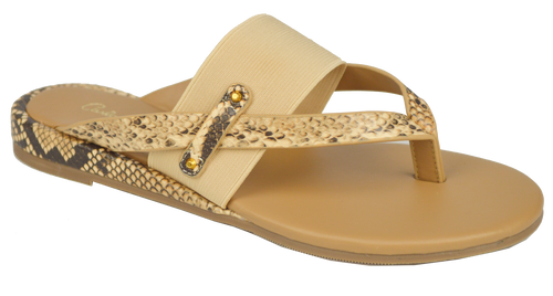 Strappy Thong Sandal- Nude/ Python