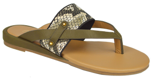 Strappy Thong Sandal- Olive/ Python