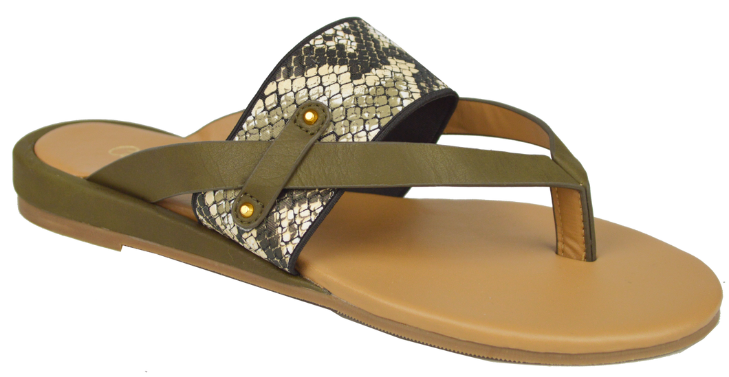 Strappy Thong Sandal- Olive/ Python