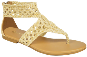 Macrame Ankle Strap Flat Sandal - Ivory